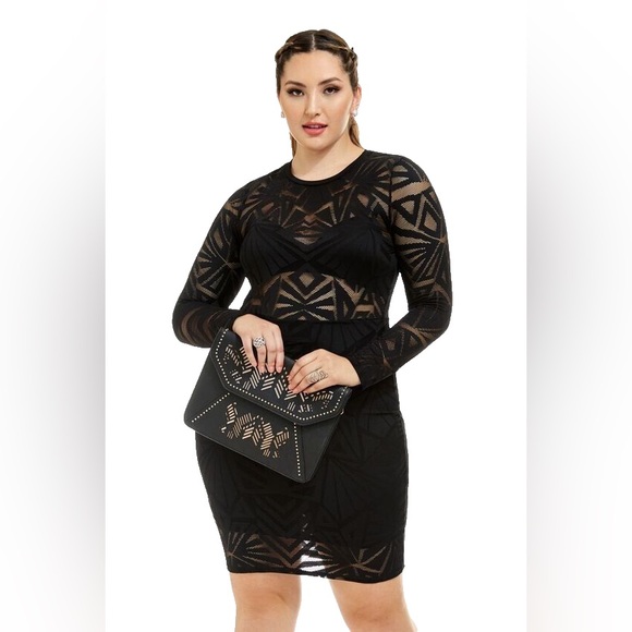 Fashion to Figure Black geometric mesh dress - Picture 1 of 4
